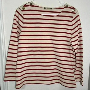 WYSE London Red Cream Striped Long Sleeve Gold Button Accents Top Size 2